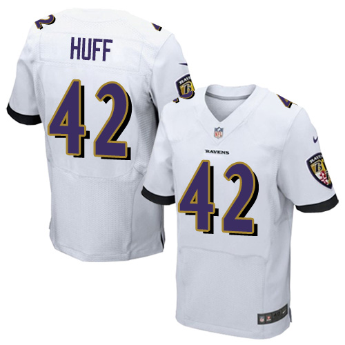 Men's Elite Marqueston Huff Nike Jersey White Road - #42 NFL Baltimore Ravens